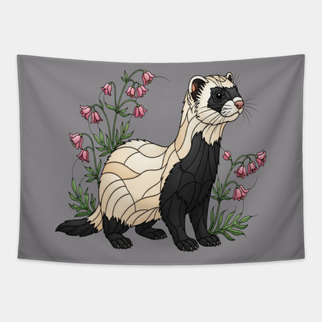 Black-footed Ferret Blossom Art Tapestry by BirdsnStuff