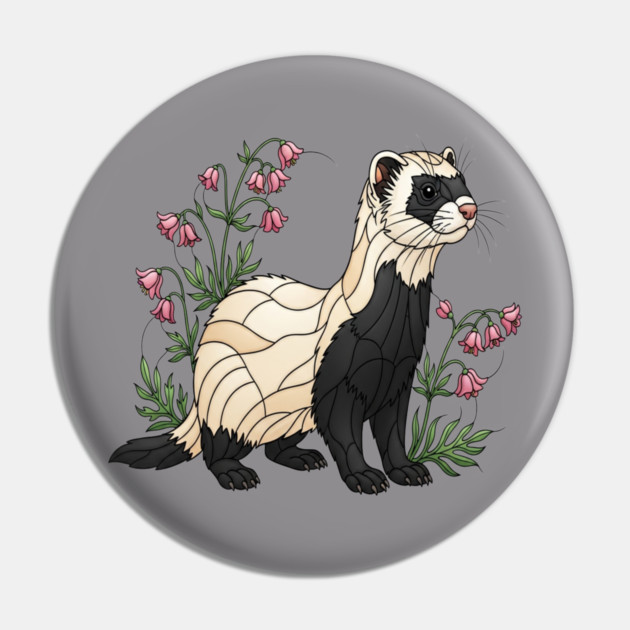 Black-footed Ferret Blossom Art Pin by BirdsnStuff