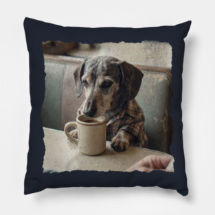 Vintage Dachshund Coffee Diner Art for Dog Lovers Pillow