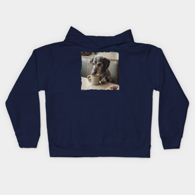 Vintage Dachshund Coffee Diner Art for Dog Lovers Kids Hoodie by Yesteeyear