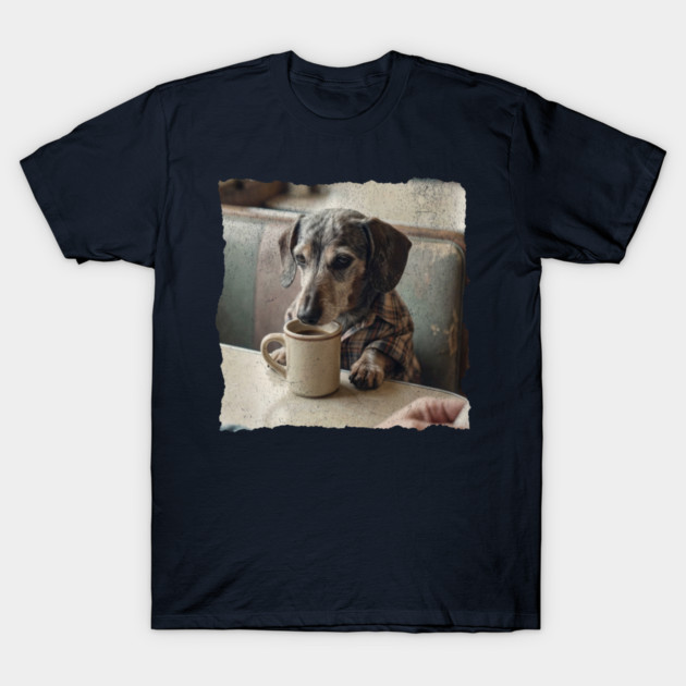 Vintage Dachshund Coffee Diner Art for Dog Lovers T-Shirt by Yesteeyear