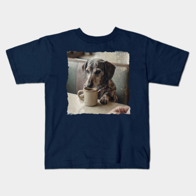 Vintage Dachshund Coffee Diner Art for Dog Lovers Kids T-Shirt by Yesteeyear