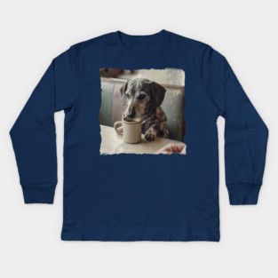 Vintage Dachshund Coffee Diner Art for Dog Lovers Kids Long Sleeve T-Shirt