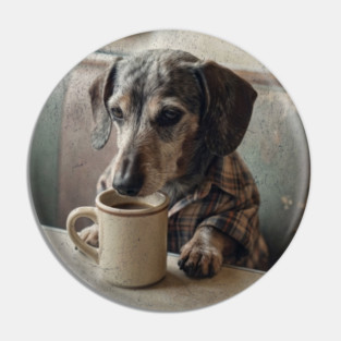 Vintage Dachshund Coffee Diner Art for Dog Lovers Pin