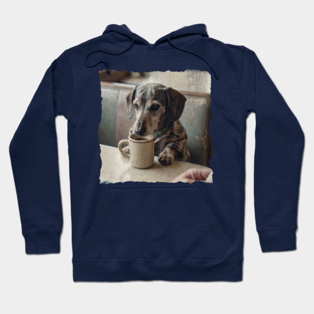 Vintage Dachshund Coffee Diner Art for Dog Lovers Hoodie by Yesteeyear