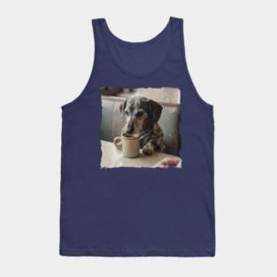 Vintage Dachshund Coffee Diner Art for Dog Lovers Tank Top