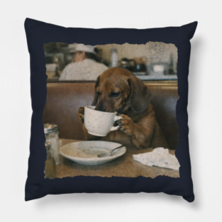 Vintage Dachshund Coffee Diner Art for Dog Lovers Pillow