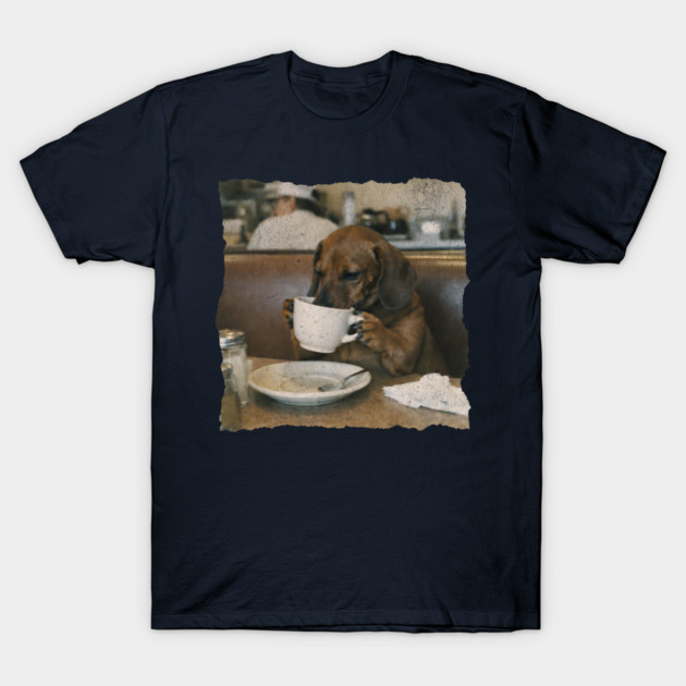 Vintage Dachshund Coffee Diner Art for Dog Lovers T-Shirt by Yesteeyear