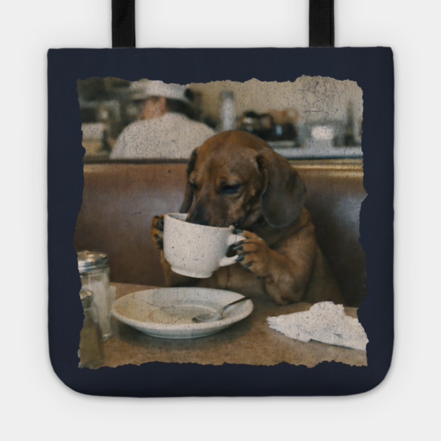 Vintage Dachshund Coffee Diner Art for Dog Lovers Tote by Yesteeyear