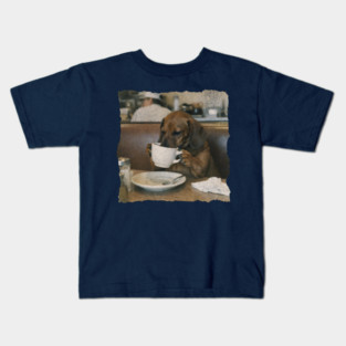 Vintage Dachshund Coffee Diner Art for Dog Lovers Kids T-Shirt