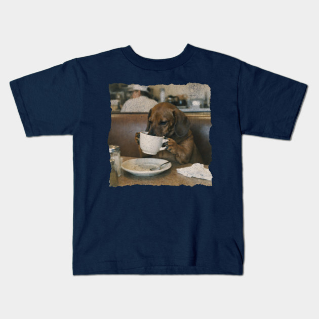 Vintage Dachshund Coffee Diner Art for Dog Lovers Kids T-Shirt by Yesteeyear