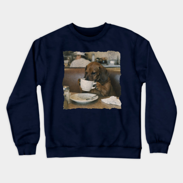 Vintage Dachshund Coffee Diner Art for Dog Lovers Crewneck Sweatshirt by Yesteeyear