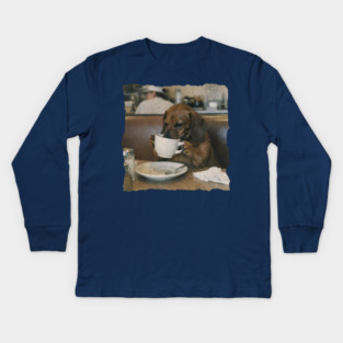 Vintage Dachshund Coffee Diner Art for Dog Lovers Kids Long Sleeve T-Shirt