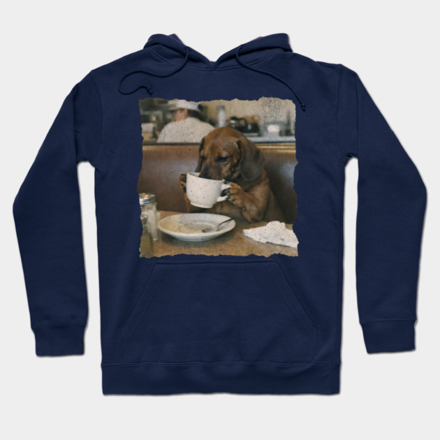 Vintage Dachshund Coffee Diner Art for Dog Lovers Hoodie by Yesteeyear