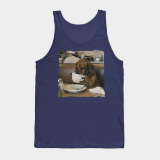 Vintage Dachshund Coffee Diner Art for Dog Lovers Tank Top