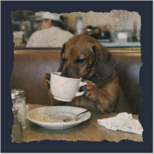 Vintage Dachshund Coffee Diner Art for Dog Lovers Posters and Art