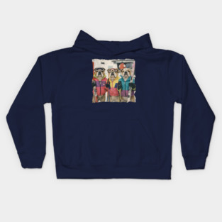 Retro Skiing Bulldogs Winter Sports Art for Dog Lovers Kids Hoodie