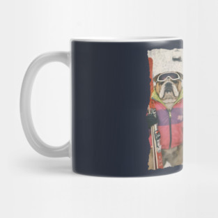 Retro Skiing Bulldogs Winter Sports Art for Dog Lovers Mug
