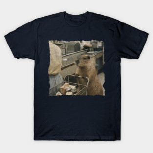 Vintage Capybara Grocery Shopping Art for Animal Lovers T-Shirt