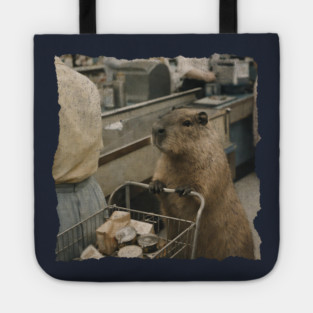 Vintage Capybara Grocery Shopping Art for Animal Lovers Tote