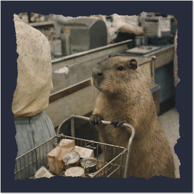 Vintage Capybara Grocery Shopping Art for Animal Lovers Wall Art by Yesteeyear