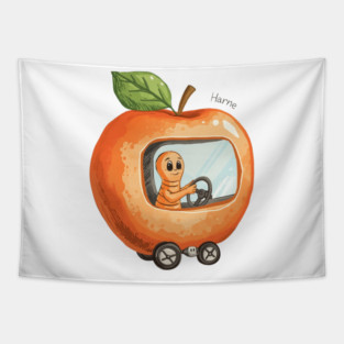Vintage Style Lowly Worm in his apple car Tapestry