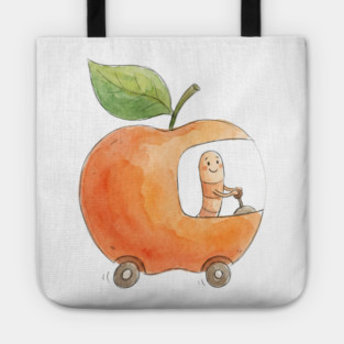 Vintage Style Lowly Worm in his apple car Tote