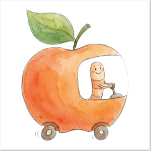 Vintage Style Lowly Worm in his apple car Posters and Art