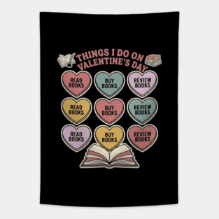 Book Lover Valentine Reading Bibliophile Literature Hearts Slogan Tapestry