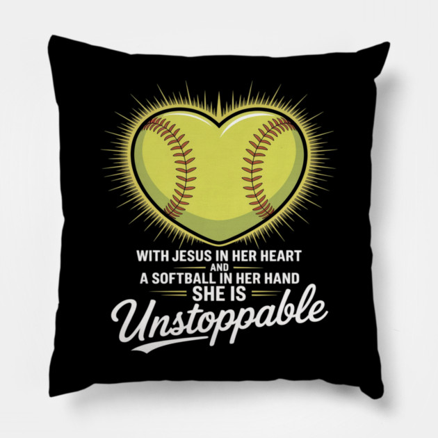 Softball Christian Faith Girl Religious Pillow by Ink Lines