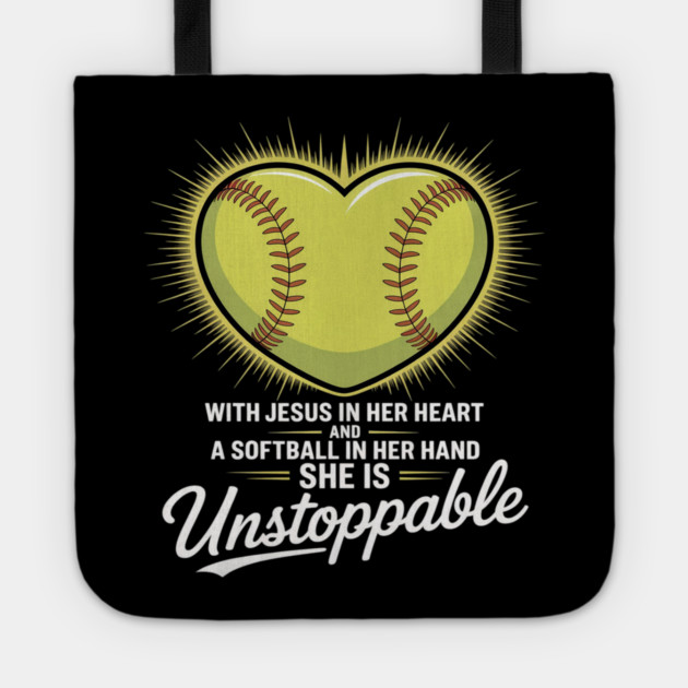 Softball Christian Faith Girl Religious Tote by Ink Lines