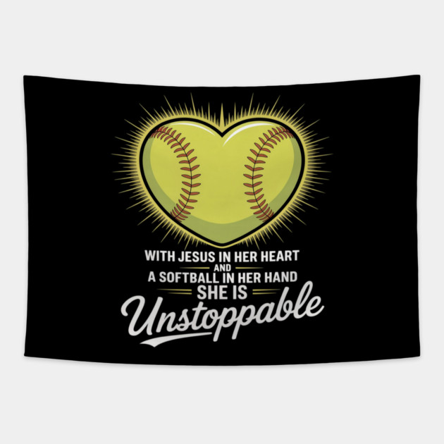 Softball Christian Faith Girl Religious Tapestry by Ink Lines