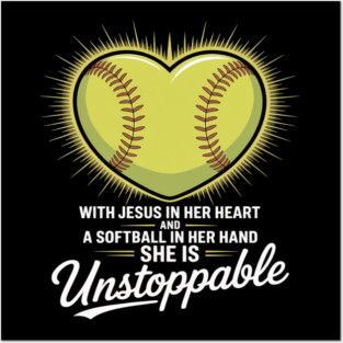 Softball Christian Faith Girl Religious Posters and Art