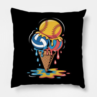 Softball Volleyball Ice Cream Drip Colorful Summer Game Day Pillow