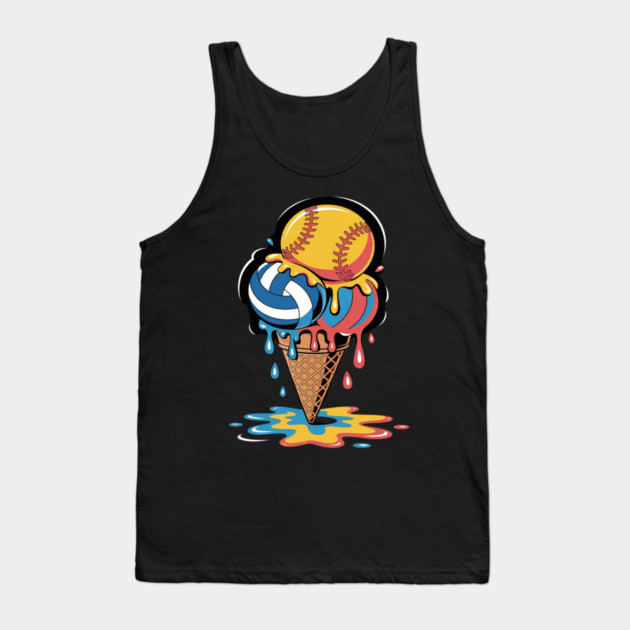 Softball Volleyball Ice Cream Drip Colorful Summer Game Day Tank Top by Ink Lines