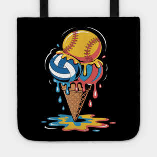 Softball Volleyball Ice Cream Drip Colorful Summer Game Day Tote