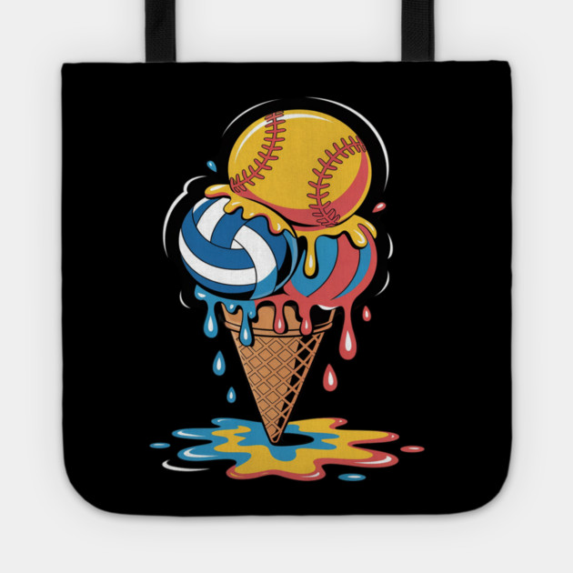 Softball Volleyball Ice Cream Drip Colorful Summer Game Day Tote by Ink Lines