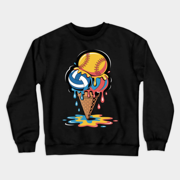 Softball Volleyball Ice Cream Drip Colorful Summer Game Day Crewneck Sweatshirt by Ink Lines