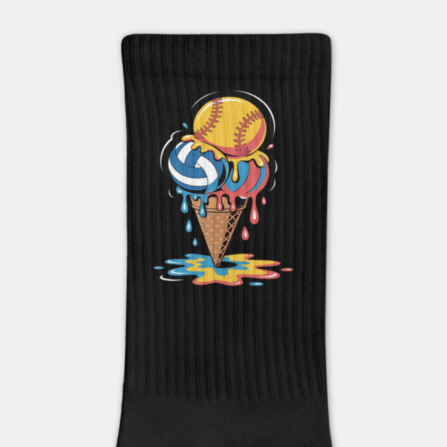Softball Volleyball Ice Cream Drip Colorful Summer Game Day by Ink Lines