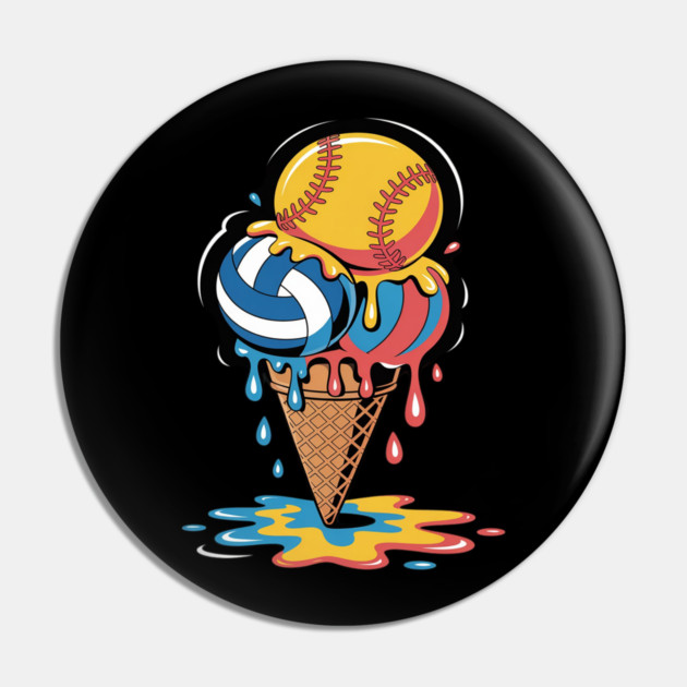 Softball Volleyball Ice Cream Drip Colorful Summer Game Day Pin by Ink Lines