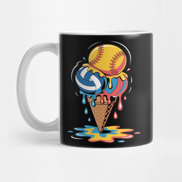 Softball Volleyball Ice Cream Drip Colorful Summer Game Day by Ink Lines