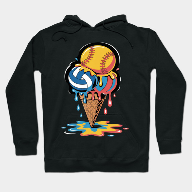 Softball Volleyball Ice Cream Drip Colorful Summer Game Day Hoodie by Ink Lines