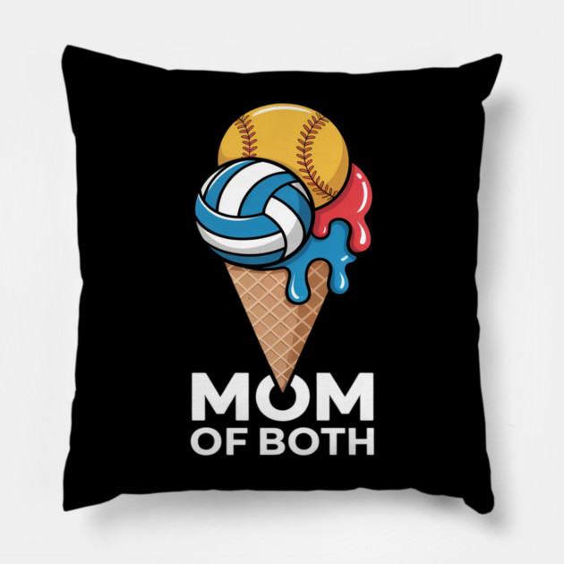 Softball Volleyball Mom Ice Cream Drip Summer Game Day Pillow by Ink Lines