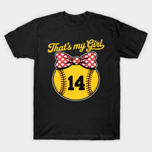 Softball Messy Bun That's My Girl #14 Mom or Dad Xmas T-Shirt