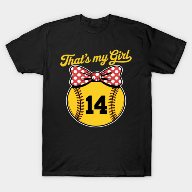 Softball Messy Bun That's My Girl #14 Mom or Dad Xmas T-Shirt by Ink Lines