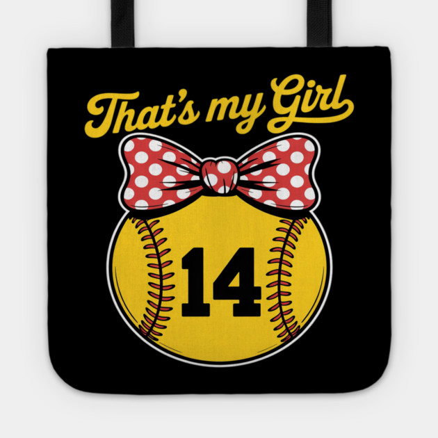 Softball Messy Bun That's My Girl #14 Mom or Dad Xmas Tote by Ink Lines