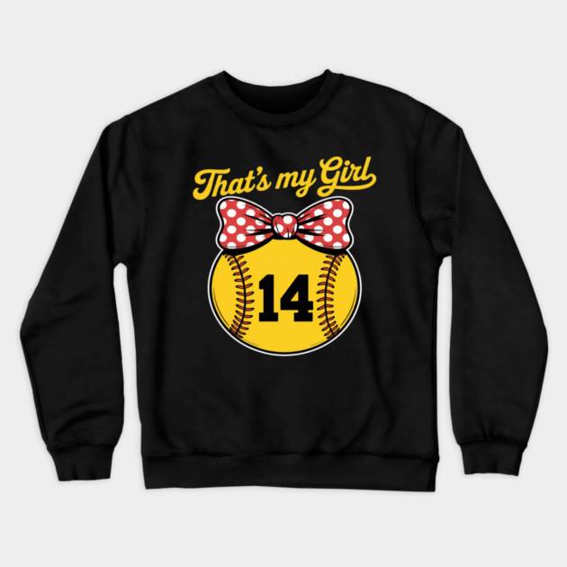 Softball Messy Bun That's My Girl #14 Mom or Dad Xmas Crewneck Sweatshirt by Ink Lines