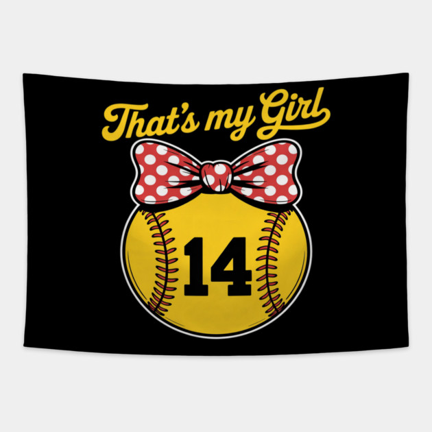 Softball Messy Bun That's My Girl #14 Mom or Dad Xmas Tapestry by Ink Lines