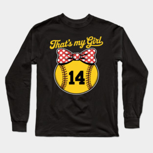 Softball Messy Bun That's My Girl #14 Mom or Dad Xmas Long Sleeve T-Shirt