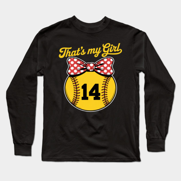Softball Messy Bun That's My Girl #14 Mom or Dad Xmas Long Sleeve T-Shirt by Ink Lines